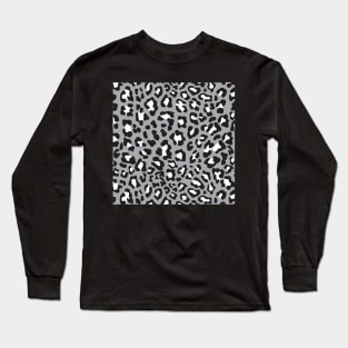 Grey, Black, and White Leopard Print Long Sleeve T-Shirt